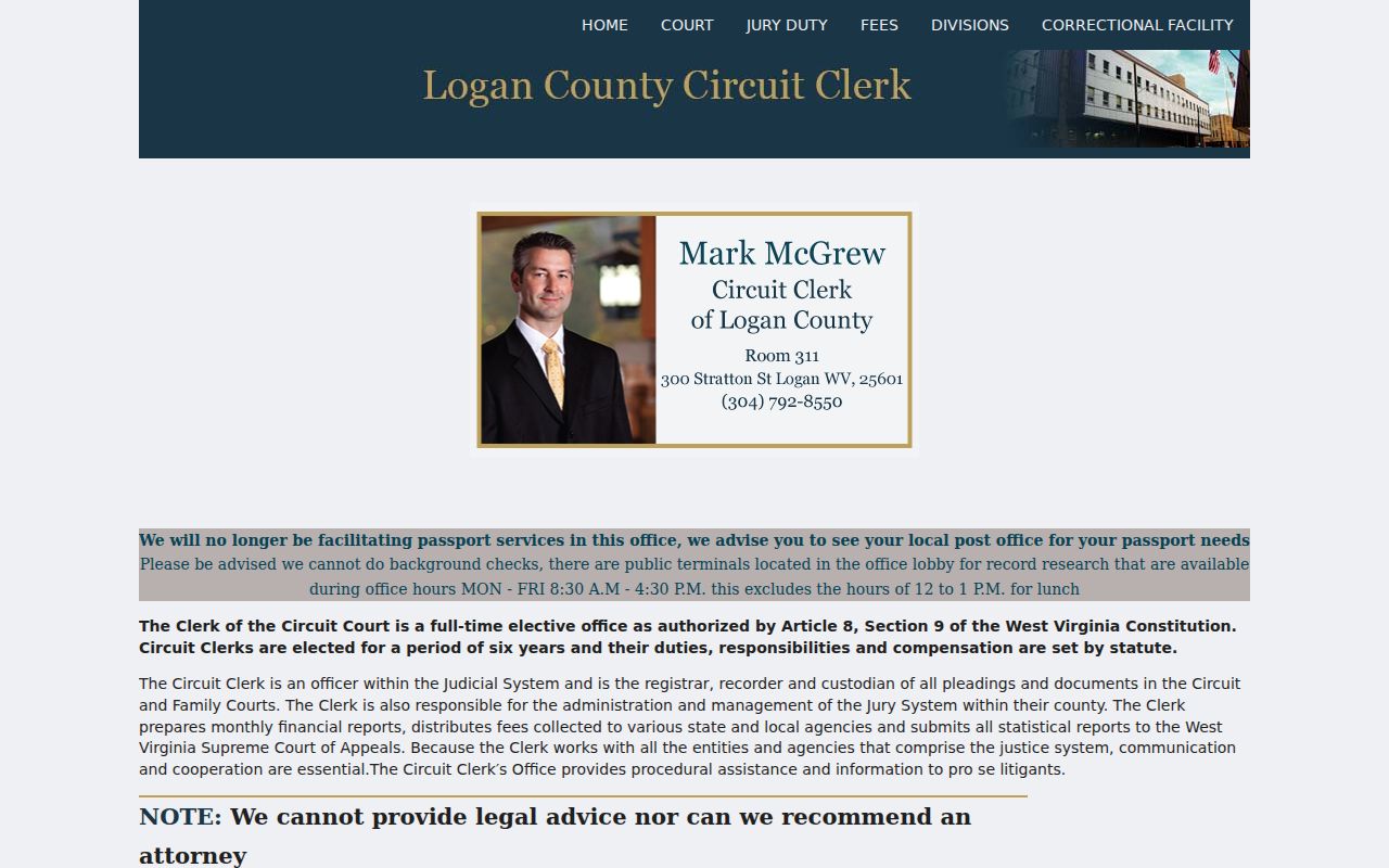Logan County court case record terminal and clerk office information